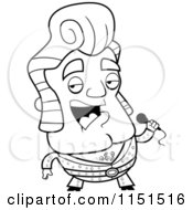 Cartoon Clipart Of A Black And White Short Elvis Impersonator Singing Vector Outlined Coloring Page by Cory Thoman