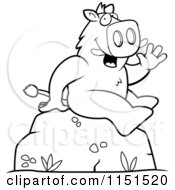 Poster, Art Print Of Black And White Friendly Boar Sitting On A Boulder And Waving