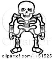 Cartoon Clipart Of A Black And White Standing Skeleton Vector Outlined Coloring Page
