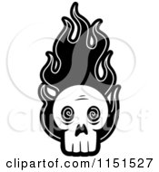 Cartoon Clipart Of A Black And White Skull With Flames Vector Outlined Coloring Page