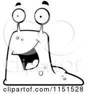 Cartoon Clipart Of A Black And White Happy Slug With Big Eyes Vector Outlined Coloring Page