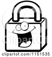 Cartoon Clipart Of A Black And White Excited Padlock Character Vector Outlined Coloring Page by Cory Thoman