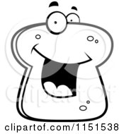 Cartoon Clipart Of A Black And White Happy Smiling Bread Face Vector Outlined Coloring Page