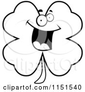 Cartoon Clipart Of A Black And White Excited Clover Character Vector Outlined Coloring Page