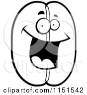 Cartoon Clipart Of A Black And White Happy Smiling Coffee Bean Vector Outlined Coloring Page