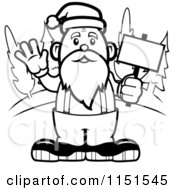 Poster, Art Print Of Black And White Santa Waving And Holding A Sign By Woods