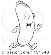 Cartoon Clipart Of A Black And White Running Sausage Vector Outlined Coloring Page by Cory Thoman