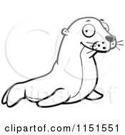 Cartoon Clipart Of A Black And White Cute Seal Vector Outlined Coloring Page