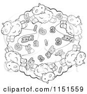 Cartoon Clipart Of A Black And White Circle Of Sheep And Numbers Vector Outlined Coloring Page by Cory Thoman