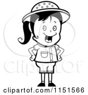 Cartoon Clipart Of A Black And White Safari Girl With Her Hands On Her Hips Vector Outlined Coloring Page