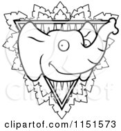 Cartoon Clipart Of A Black And White Safari Elephant Triangle Sign Vector Outlined Coloring Page