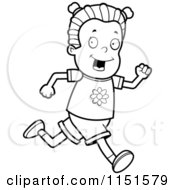 Cartoon Clipart Of A Black And White Running Girl Vector Outlined Coloring Page