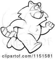 Cartoon Clipart Of A Black And White Raccoon Running Vector Outlined Coloring Page