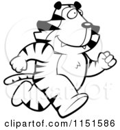 Cartoon Clipart Of A Black And White Running Tiger Heading Right Vector Outlined Coloring Page