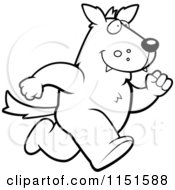 Cartoon Clipart Of A Black And White Running Wolf Character Vector Outlined Coloring Page