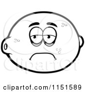 Cartoon Clipart Of A Black And White Sad Lemon Mascot Vector Outlined Coloring Page