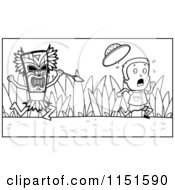 Poster, Art Print Of Black And White Scared Explorer Kid Running From A Tribal Man With A Spear