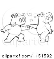 Poster, Art Print Of Black And White Amorous Hippo Character Biting A Rose And Dancing With A Female