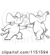 Cartoon Clipart Of A Black And White Romantic Elephant Pair Dancing Vector Outlined Coloring Page
