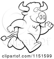 Cartoon Clipart Of A Black And White Buffalo Running Vector Outlined Coloring Page