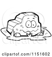 Cartoon Clipart Of A Black And White Smiling Boulder Vector Outlined Coloring Page by Cory Thoman