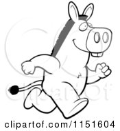 Cartoon Clipart Of A Black And White Donkey Running Upright Vector Outlined Coloring Page