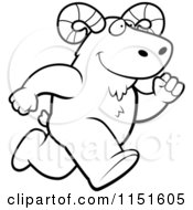 Cartoon Clipart Of A Black And White Ram Running Upright Vector Outlined Coloring Page