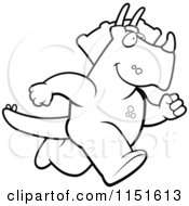 Cartoon Clipart Of A Black And White Running Triceratops Vector Outlined Coloring Page