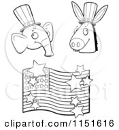 Poster, Art Print Of Black And White Republican Elephant Democratic Donkey And American Flag