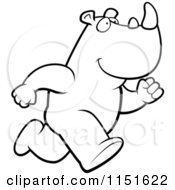 Cartoon Clipart Of A Black And White Running Rhino Vector Outlined Coloring Page