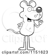 Cartoon Clipart Of A Black And White Waving Mouse Vector Outlined Coloring Page