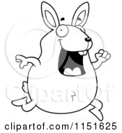 Cartoon Clipart Of A Black And White Happy Rabbit Running Vector Outlined Coloring Page