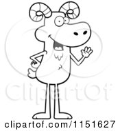 Cartoon Clipart Of A Black And White Friendly Waving Ram Vector Outlined Coloring Page