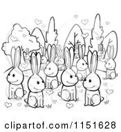 Poster, Art Print Of Black And White Crowd Of Amorous Rabbits With Hearts