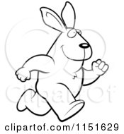 Cartoon Clipart Of A Black And White Running Rabbit Vector Outlined Coloring Page