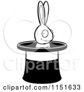 Cartoon Clipart Of A Black And White Grinning Rabbit In A Magic Hat Vector Outlined Coloring Page