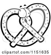 Cartoon Clipart Of A Black And White Soft Pretzel Mascot Vector Outlined Coloring Page