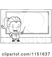 Poster, Art Print Of Black And White Little Teacher Girl Pointing To A Chalk Board