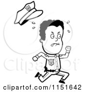 Cartoon Clipart Of A Black And White Sweaty African American Police Officer Running Vector Outlined Coloring Page