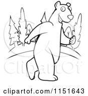 Cartoon Clipart Of A Black And White Polar Bear Walking Upright Vector Outlined Coloring Page