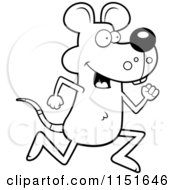 Cartoon Clipart Of A Black And White Running Mouse Vector Outlined Coloring Page