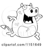 Cartoon Clipart Of A Black And White Running Devil Vector Outlined Coloring Page