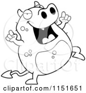 Cartoon Clipart Of A Black And White Happy Dancing Devil Vector Outlined Coloring Page