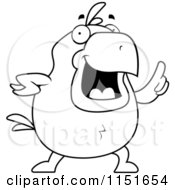 Cartoon Clipart Of A Black And White Creative Chick Character With An Idea Vector Outlined Coloring Page