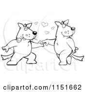 Cartoon Clipart Of A Black And White Wolf Couple Doing A Romantic Dance Vector Outlined Coloring Page