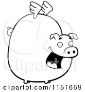 Poster, Art Print Of Black And White Fat Flying Pig With Little Wings