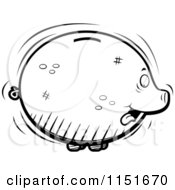Cartoon Clipart Of A Black And White Fat Piggy Bank Sticking Its Tongue Out Vector Outlined Coloring Page by Cory Thoman
