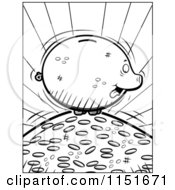 Cartoon Clipart Of A Black And White Fat Piggy Bank On A Pile Of Coins Vector Outlined Coloring Page