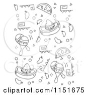 Cartoon Clipart Of Black And White Cinco De Mayo Items Vector Outlined Coloring Page by Cory Thoman