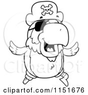 Cartoon Clipart Of A Black And White Running Pirate Parrot Vector Outlined Coloring Page